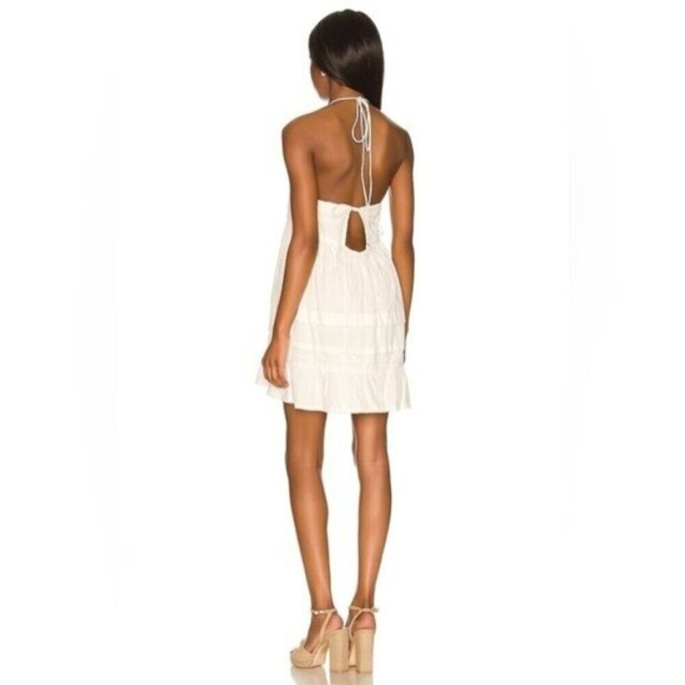 NWT Free People White Mini Dress Size Large Desert Days Halter Strappy Tiered - Picture 7 of 7
